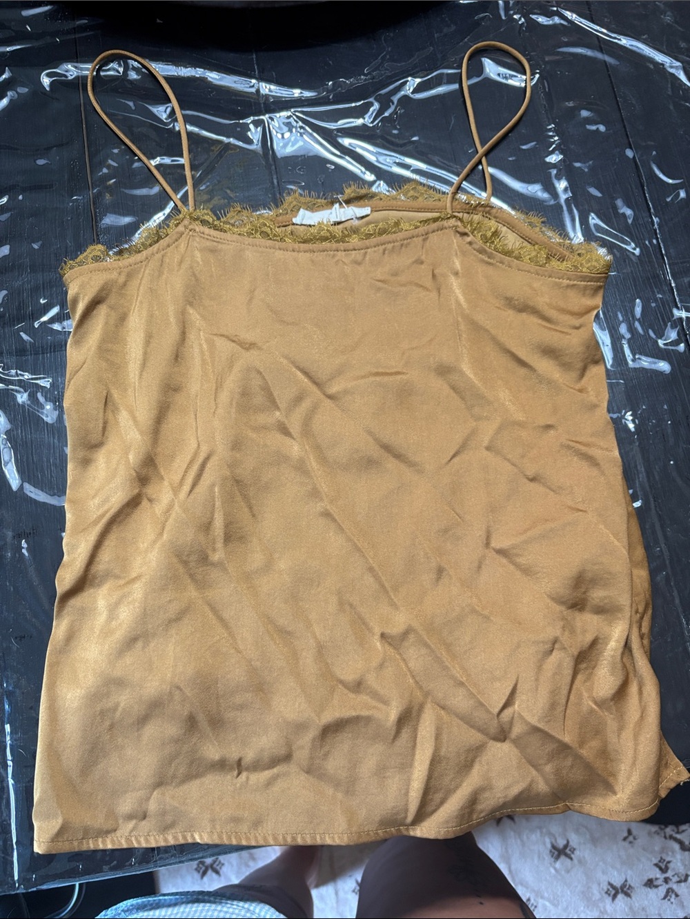 Lace-Trim Satin Camisole in Mustard